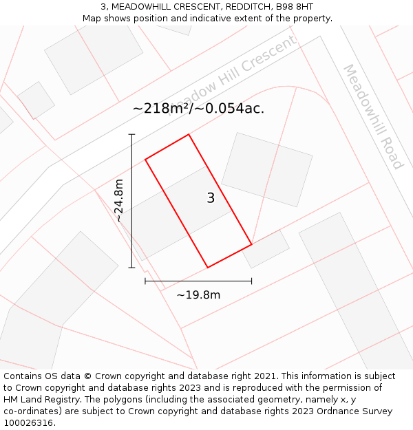 3, MEADOWHILL CRESCENT, REDDITCH, B98 8HT: Plot and title map