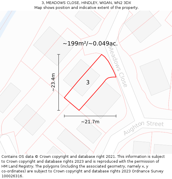 3, MEADOWS CLOSE, HINDLEY, WIGAN, WN2 3DX: Plot and title map