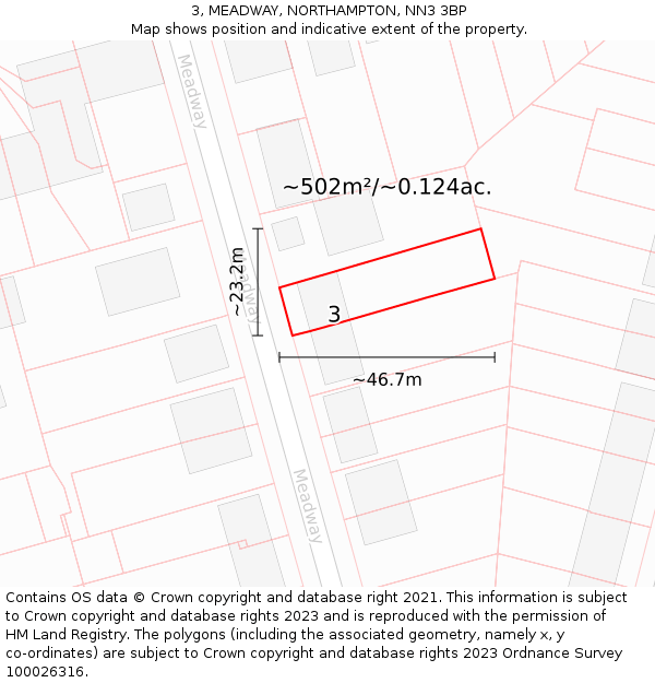 3, MEADWAY, NORTHAMPTON, NN3 3BP: Plot and title map