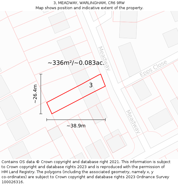 3, MEADWAY, WARLINGHAM, CR6 9RW: Plot and title map