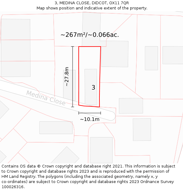 3, MEDINA CLOSE, DIDCOT, OX11 7QR: Plot and title map