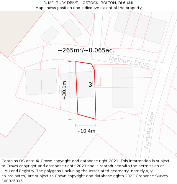 3, MELBURY DRIVE, LOSTOCK, BOLTON, BL6 4NL: Plot and title map