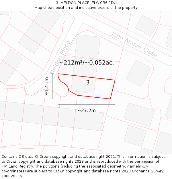 3, MELDON PLACE, ELY, CB6 1DU: Plot and title map