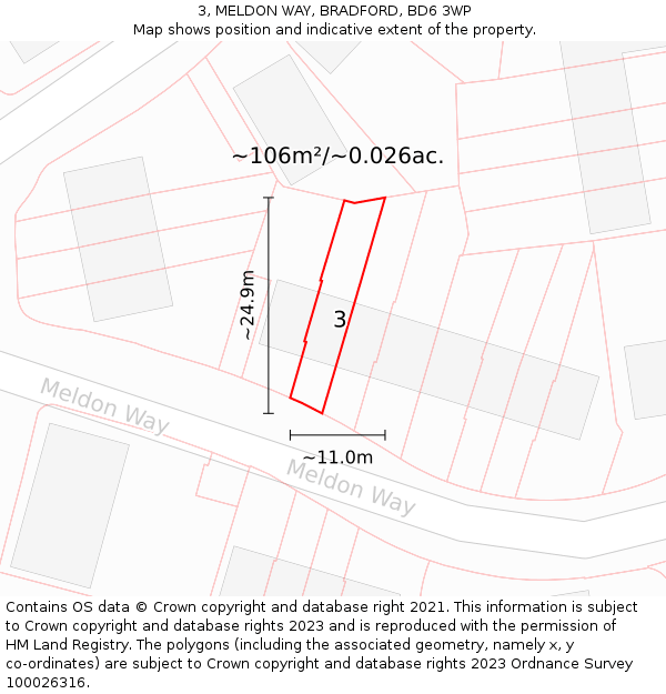 3, MELDON WAY, BRADFORD, BD6 3WP: Plot and title map