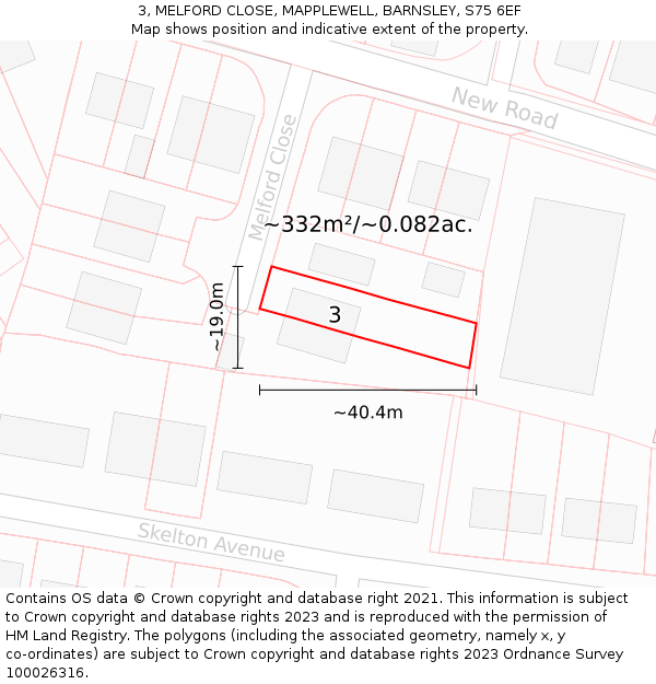 3, MELFORD CLOSE, MAPPLEWELL, BARNSLEY, S75 6EF: Plot and title map