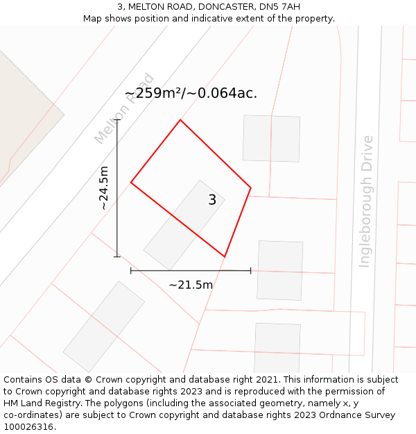 3, MELTON ROAD, DONCASTER, DN5 7AH: Plot and title map