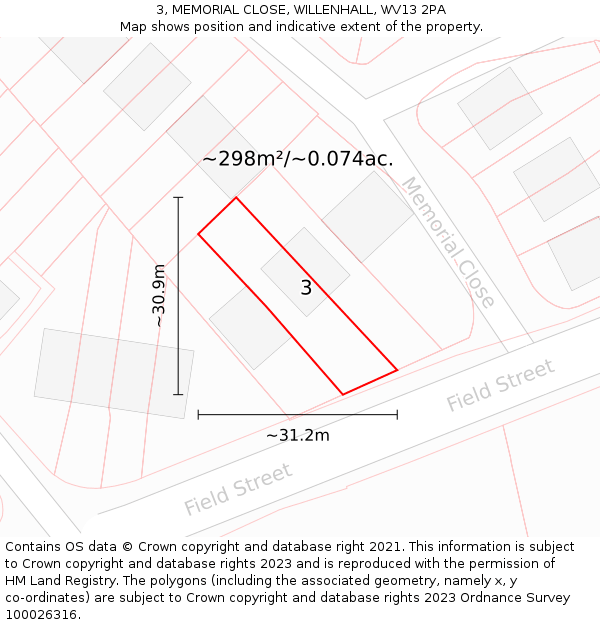 3, MEMORIAL CLOSE, WILLENHALL, WV13 2PA: Plot and title map
