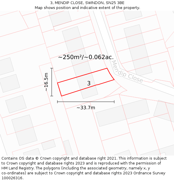 3, MENDIP CLOSE, SWINDON, SN25 3BE: Plot and title map