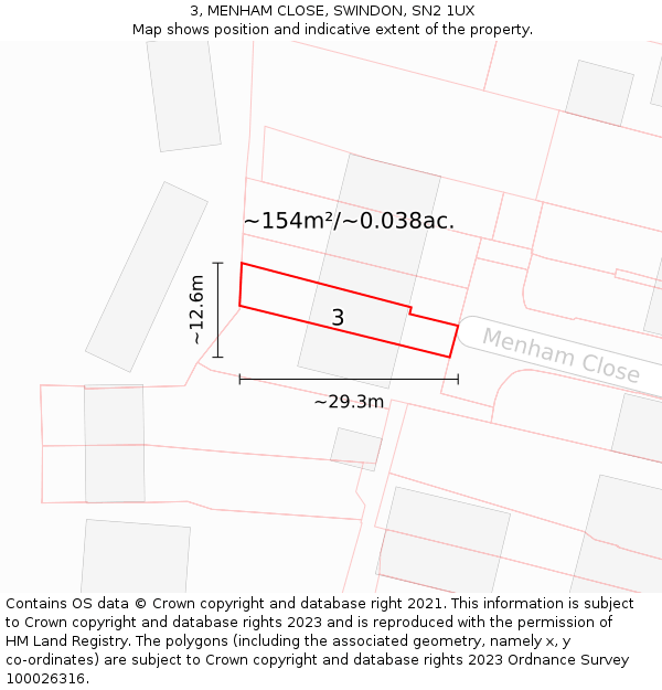 3, MENHAM CLOSE, SWINDON, SN2 1UX: Plot and title map