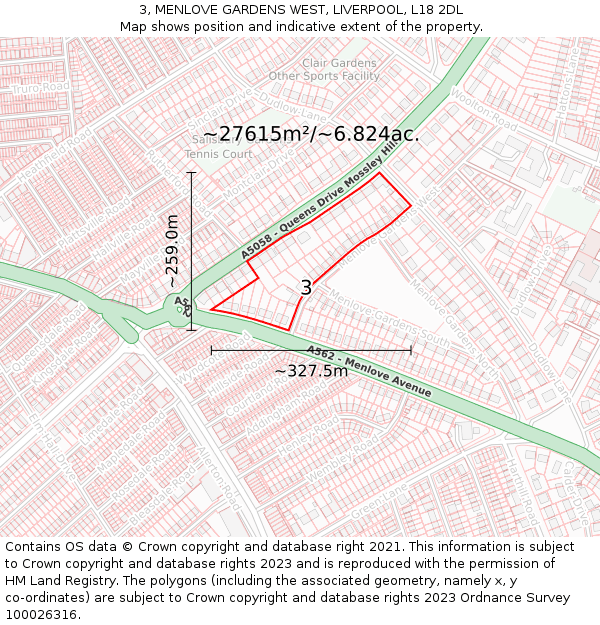 3, MENLOVE GARDENS WEST, LIVERPOOL, L18 2DL: Plot and title map