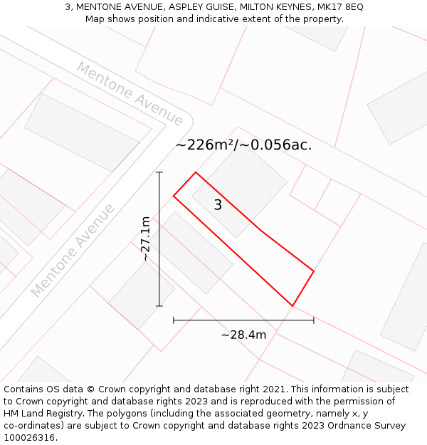 3, MENTONE AVENUE, ASPLEY GUISE, MILTON KEYNES, MK17 8EQ: Plot and title map