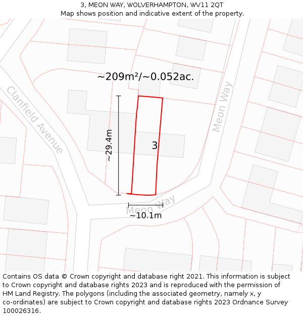 3, MEON WAY, WOLVERHAMPTON, WV11 2QT: Plot and title map