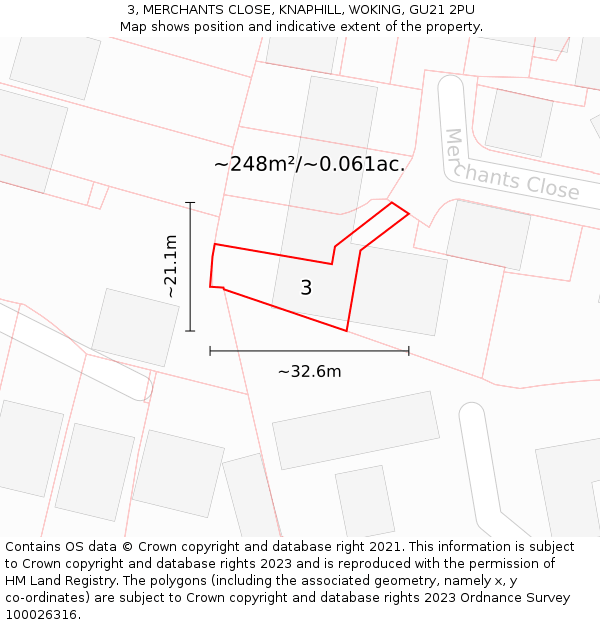 3, MERCHANTS CLOSE, KNAPHILL, WOKING, GU21 2PU: Plot and title map