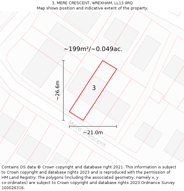 3, MERE CRESCENT, WREXHAM, LL13 9RQ: Plot and title map