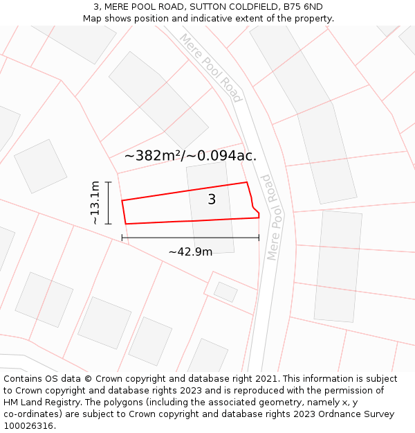 3, MERE POOL ROAD, SUTTON COLDFIELD, B75 6ND: Plot and title map