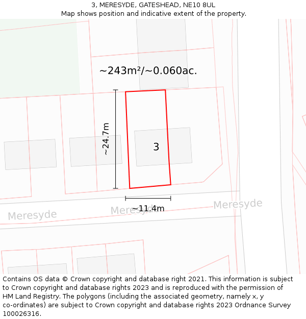 3, MERESYDE, GATESHEAD, NE10 8UL: Plot and title map