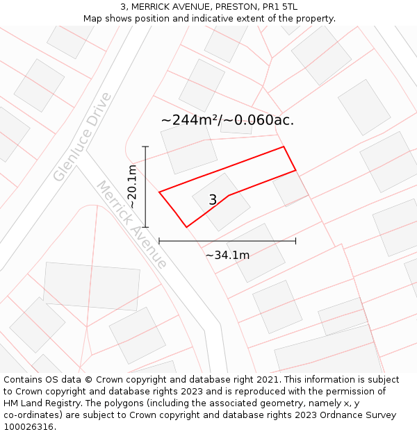 3, MERRICK AVENUE, PRESTON, PR1 5TL: Plot and title map