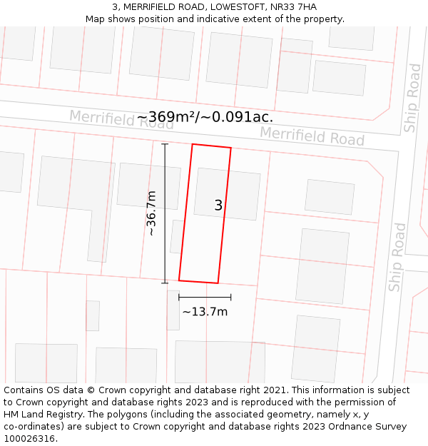 3, MERRIFIELD ROAD, LOWESTOFT, NR33 7HA: Plot and title map