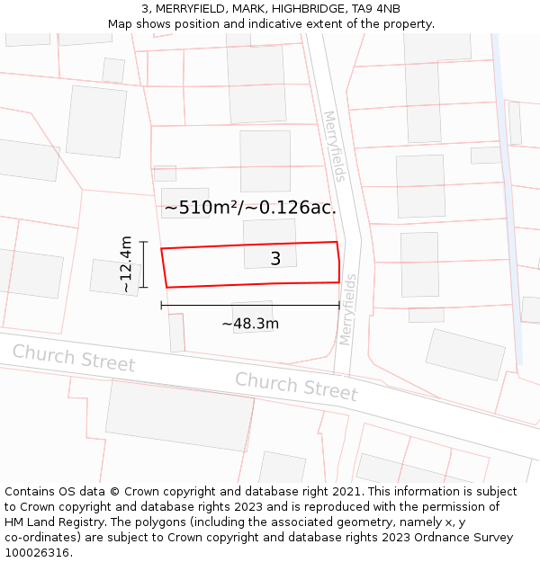 3, MERRYFIELD, MARK, HIGHBRIDGE, TA9 4NB: Plot and title map