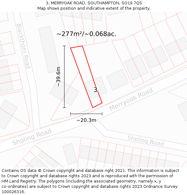 3, MERRYOAK ROAD, SOUTHAMPTON, SO19 7QS: Plot and title map