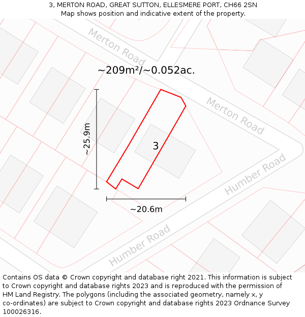 3, MERTON ROAD, GREAT SUTTON, ELLESMERE PORT, CH66 2SN: Plot and title map