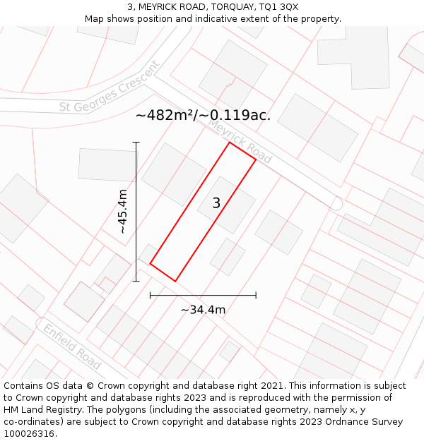 3, MEYRICK ROAD, TORQUAY, TQ1 3QX: Plot and title map