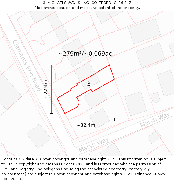 3, MICHAELS WAY, SLING, COLEFORD, GL16 8LZ: Plot and title map