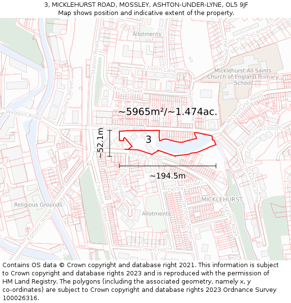 3, MICKLEHURST ROAD, MOSSLEY, ASHTON-UNDER-LYNE, OL5 9JF: Plot and title map