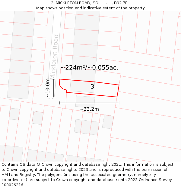 3, MICKLETON ROAD, SOLIHULL, B92 7EH: Plot and title map