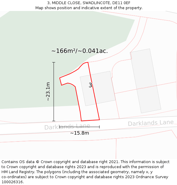 3, MIDDLE CLOSE, SWADLINCOTE, DE11 0EF: Plot and title map
