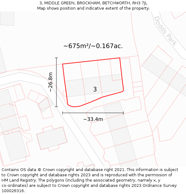 3, MIDDLE GREEN, BROCKHAM, BETCHWORTH, RH3 7JL: Plot and title map