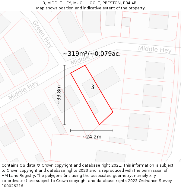 3, MIDDLE HEY, MUCH HOOLE, PRESTON, PR4 4RH: Plot and title map