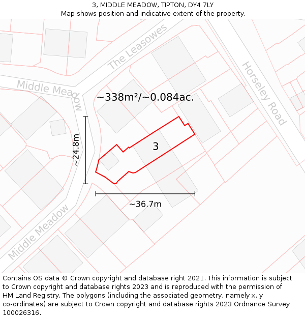 3, MIDDLE MEADOW, TIPTON, DY4 7LY: Plot and title map