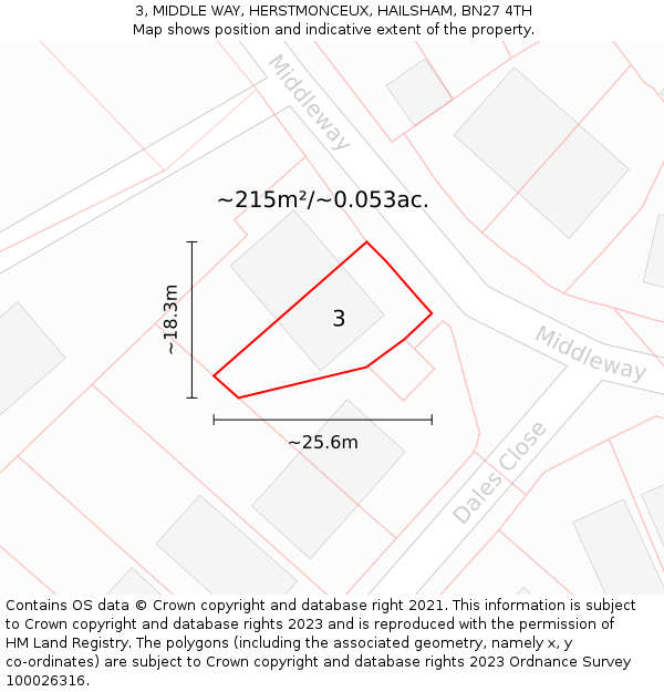 3, MIDDLE WAY, HERSTMONCEUX, HAILSHAM, BN27 4TH: Plot and title map