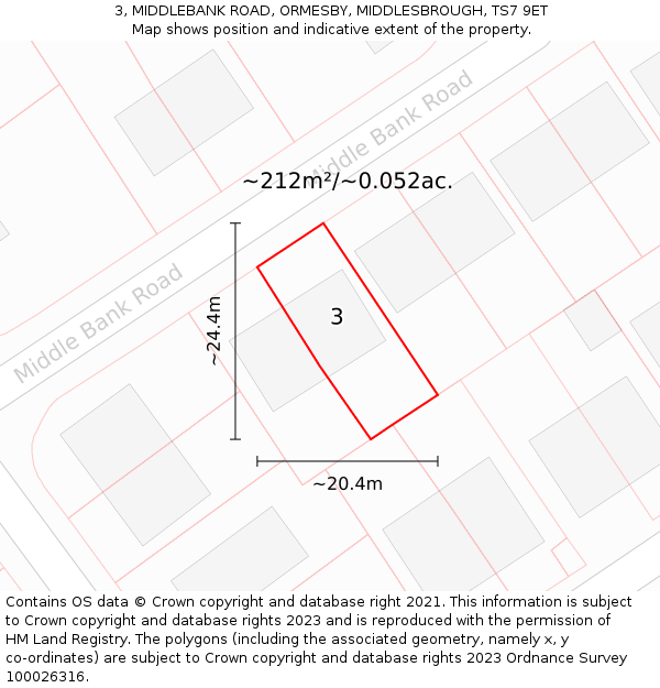 3, MIDDLEBANK ROAD, ORMESBY, MIDDLESBROUGH, TS7 9ET: Plot and title map