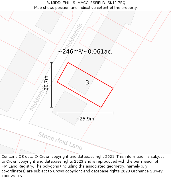 3, MIDDLEHILLS, MACCLESFIELD, SK11 7EQ: Plot and title map