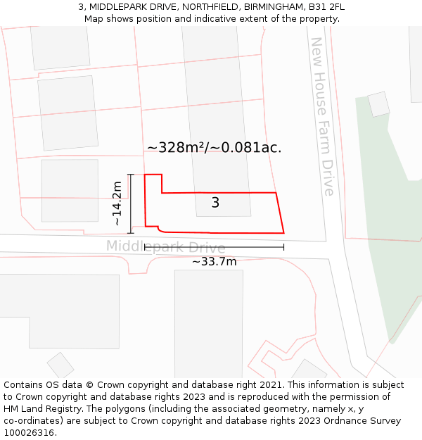 3, MIDDLEPARK DRIVE, NORTHFIELD, BIRMINGHAM, B31 2FL: Plot and title map