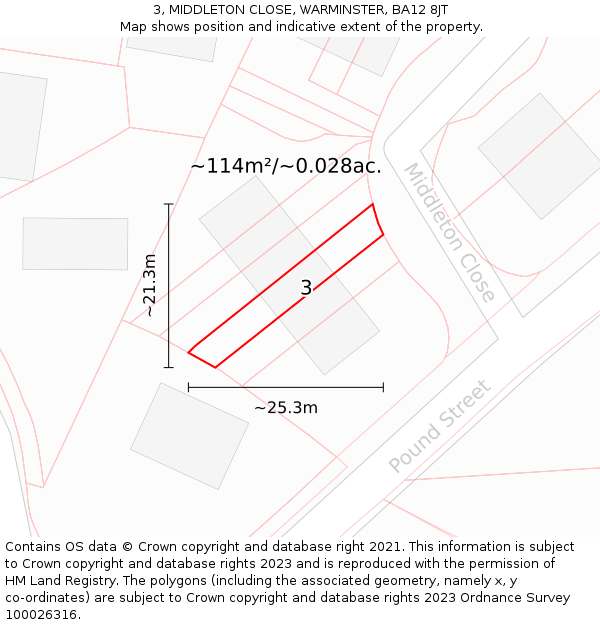 3, MIDDLETON CLOSE, WARMINSTER, BA12 8JT: Plot and title map