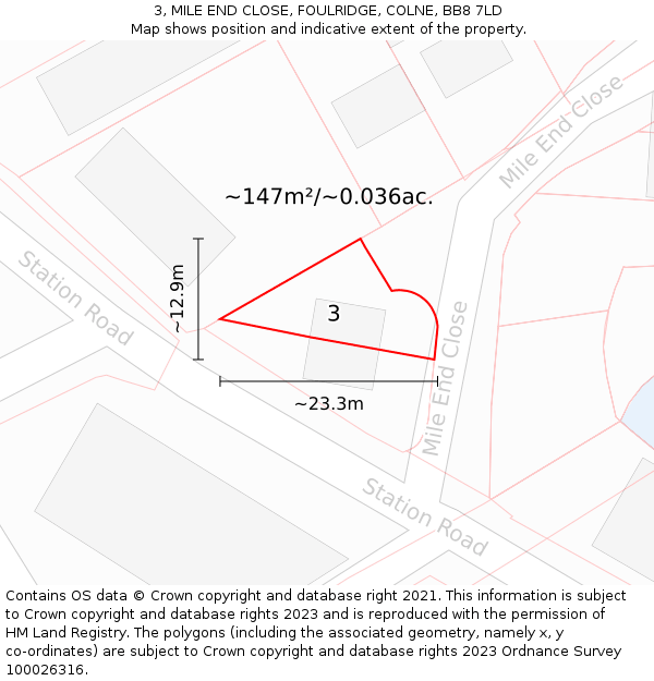 3, MILE END CLOSE, FOULRIDGE, COLNE, BB8 7LD: Plot and title map