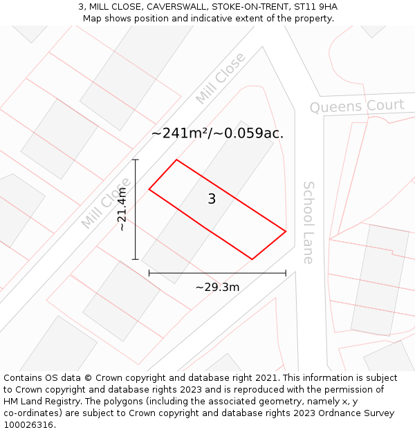 3, MILL CLOSE, CAVERSWALL, STOKE-ON-TRENT, ST11 9HA: Plot and title map