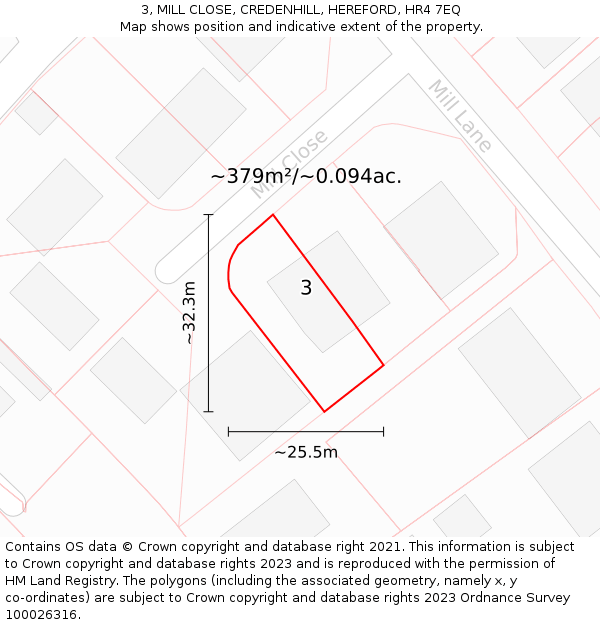 3, MILL CLOSE, CREDENHILL, HEREFORD, HR4 7EQ: Plot and title map