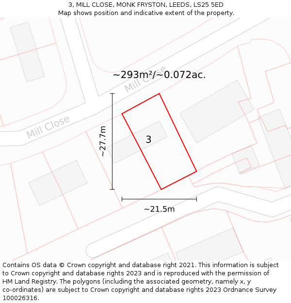 3, MILL CLOSE, MONK FRYSTON, LEEDS, LS25 5ED: Plot and title map