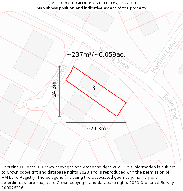 3, MILL CROFT, GILDERSOME, LEEDS, LS27 7EP: Plot and title map