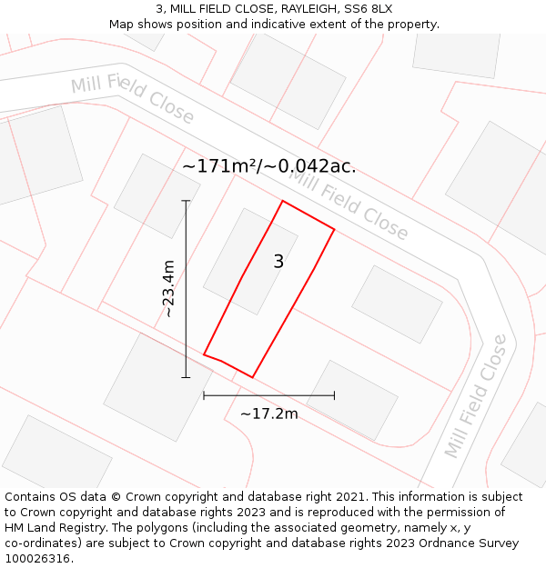 3, MILL FIELD CLOSE, RAYLEIGH, SS6 8LX: Plot and title map