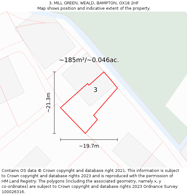 3, MILL GREEN, WEALD, BAMPTON, OX18 2HF: Plot and title map