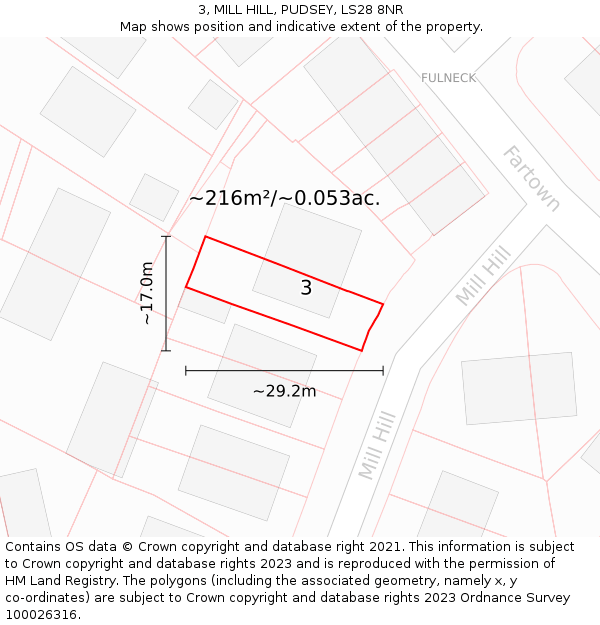 3, MILL HILL, PUDSEY, LS28 8NR: Plot and title map