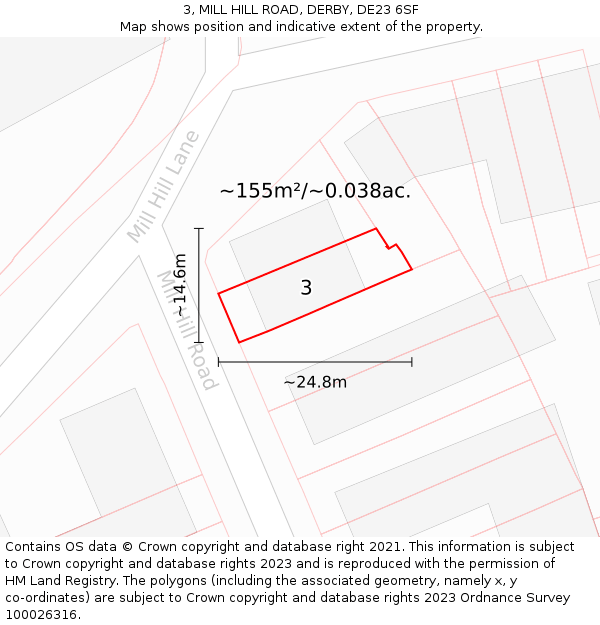 3, MILL HILL ROAD, DERBY, DE23 6SF: Plot and title map