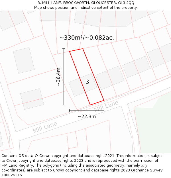 3, MILL LANE, BROCKWORTH, GLOUCESTER, GL3 4QQ: Plot and title map