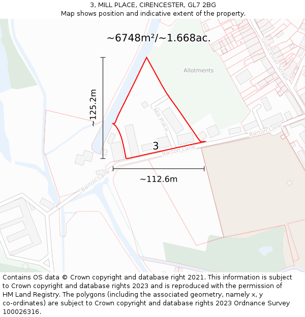 3, MILL PLACE, CIRENCESTER, GL7 2BG: Plot and title map