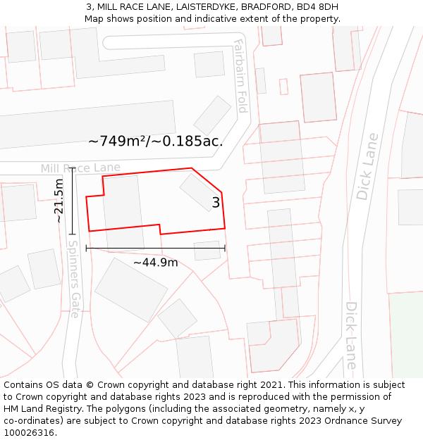 3, MILL RACE LANE, LAISTERDYKE, BRADFORD, BD4 8DH: Plot and title map